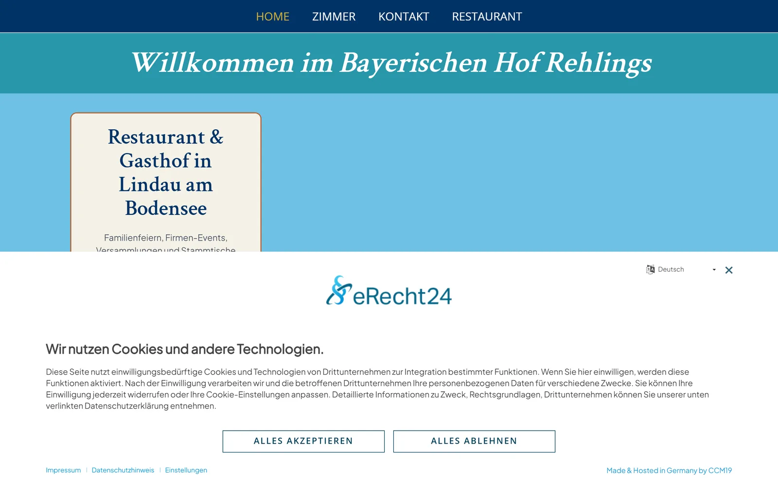 Website von Bayerischer Hof Rehlings