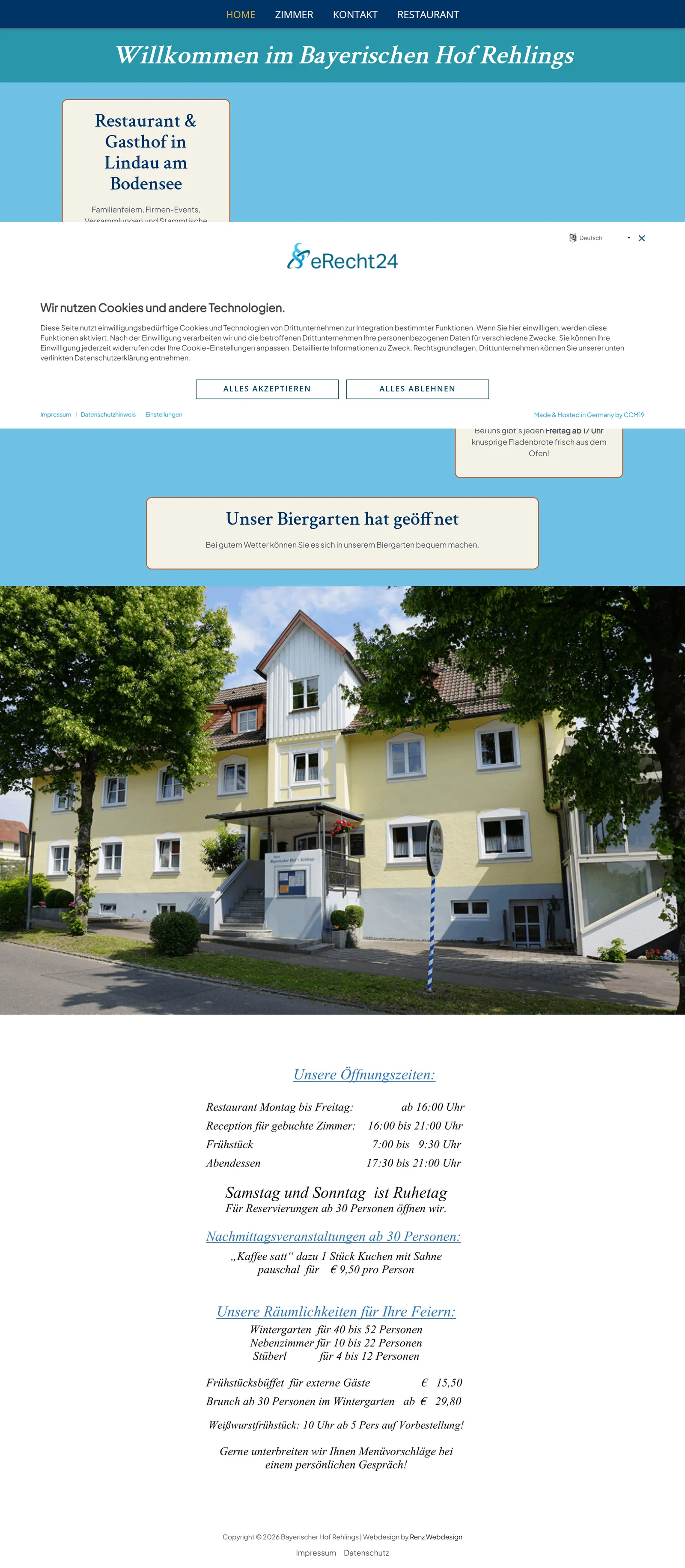Website von Bayerischer Hof Rehlings
