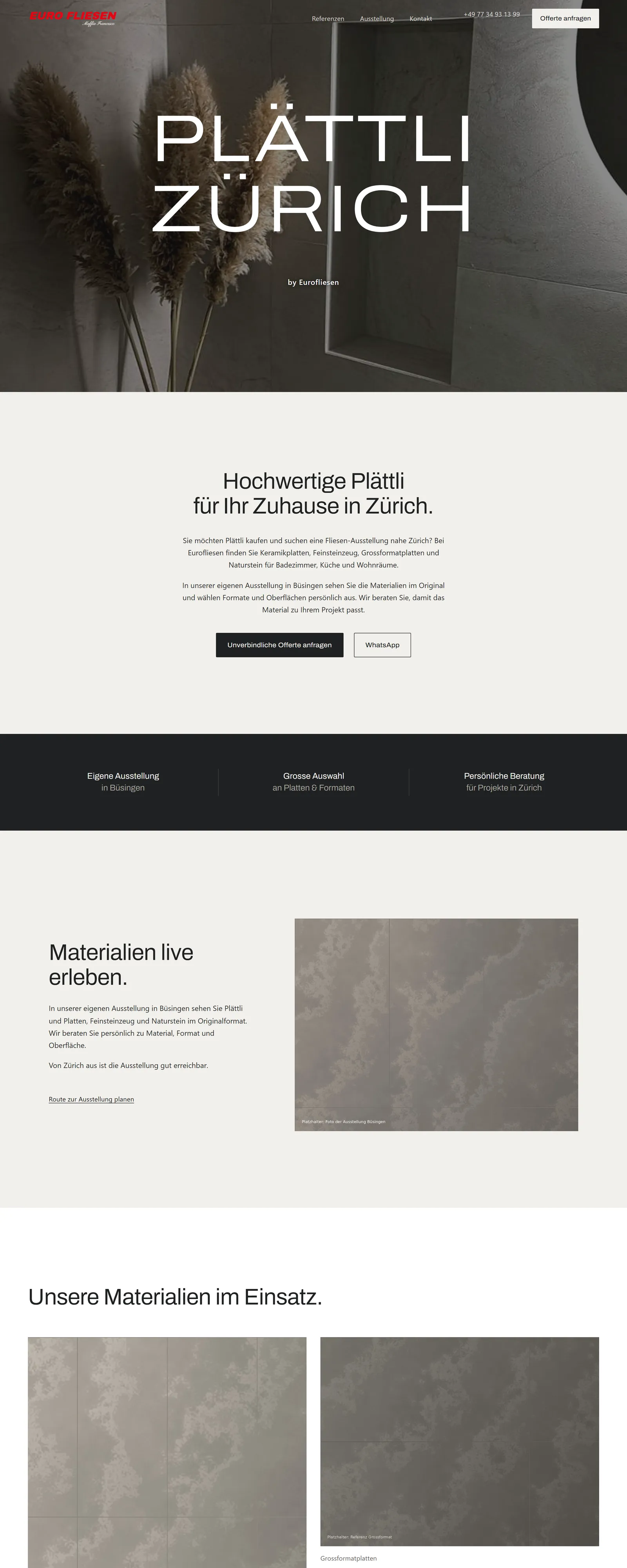 Website von Plättli Zürich